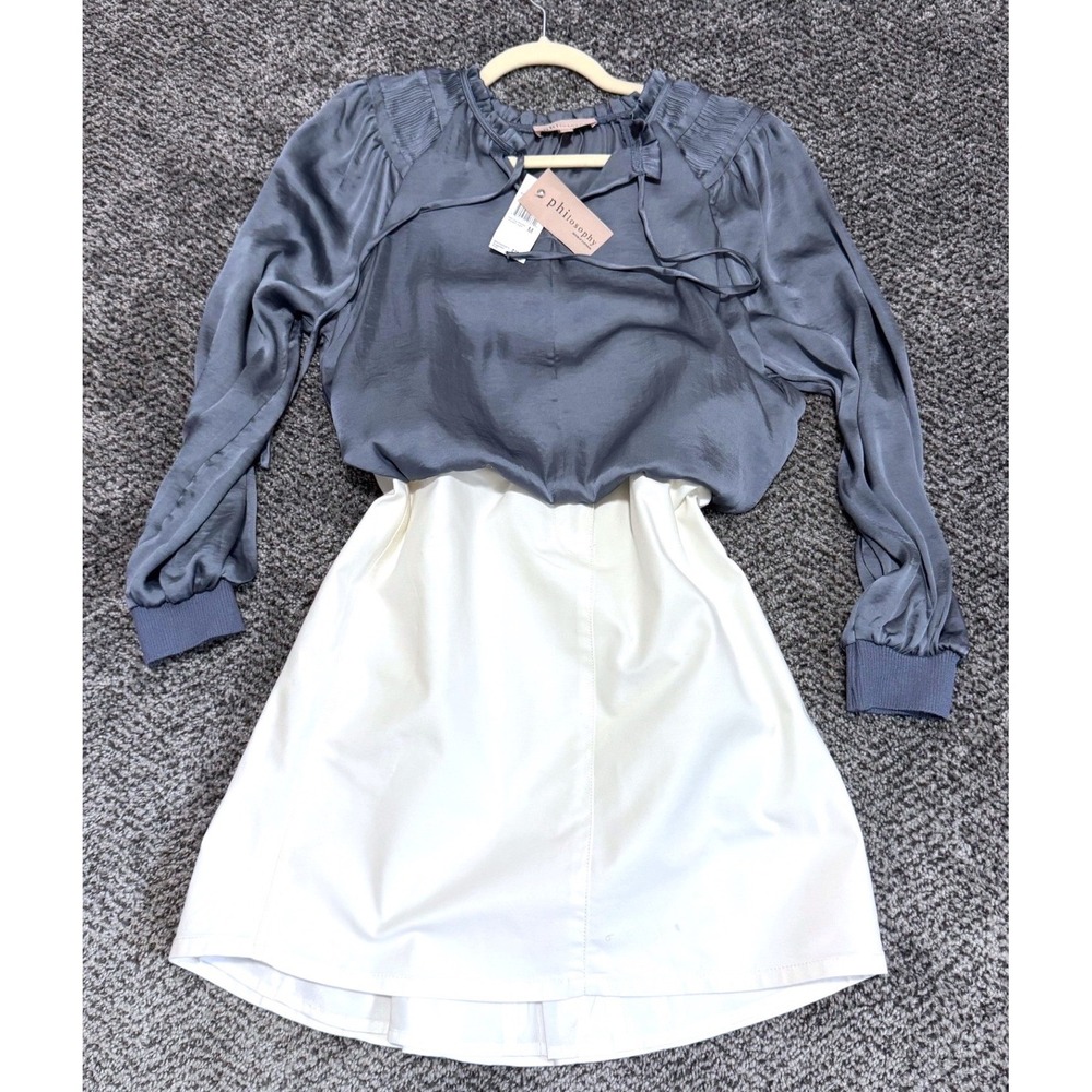 NEW Philosophy Size Medium Smock Shoulder Satin Finish Peasant Blouse - Picture 3 of 8